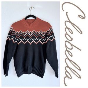 NEW SAMPLE Cleobella Fair Isle Zig-Zag Sweater in Rust, White & Black Size Small